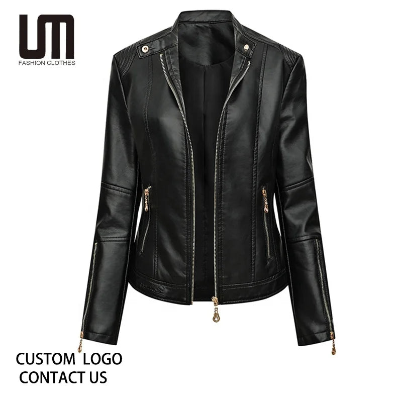Faux Leather Zip-Up Plus Size Casual Jacket