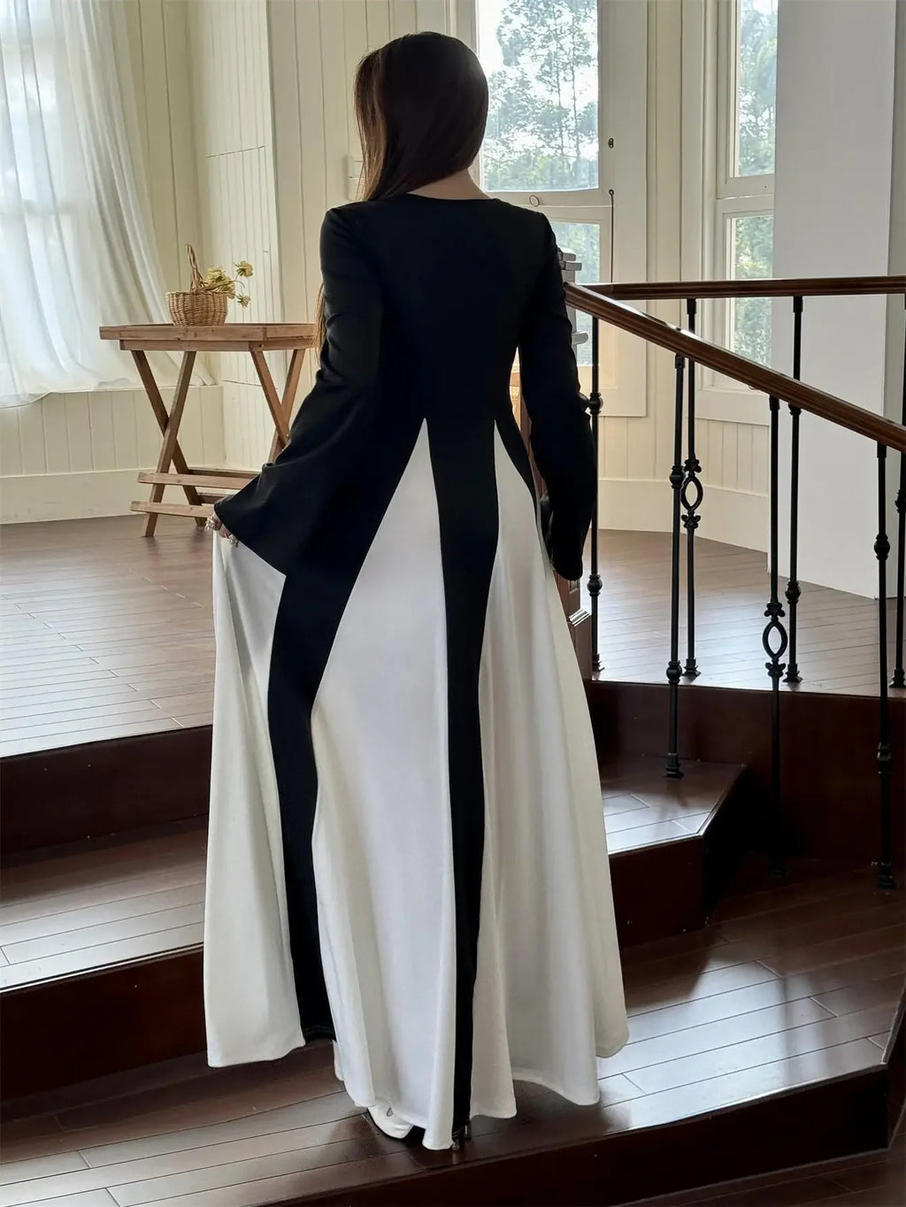 Women's Full Sleeve Maxi Dress Elegant Vintage Evening & Party Kaftan with Hijab Casual Dubai & Turkey Style Solid Pattern