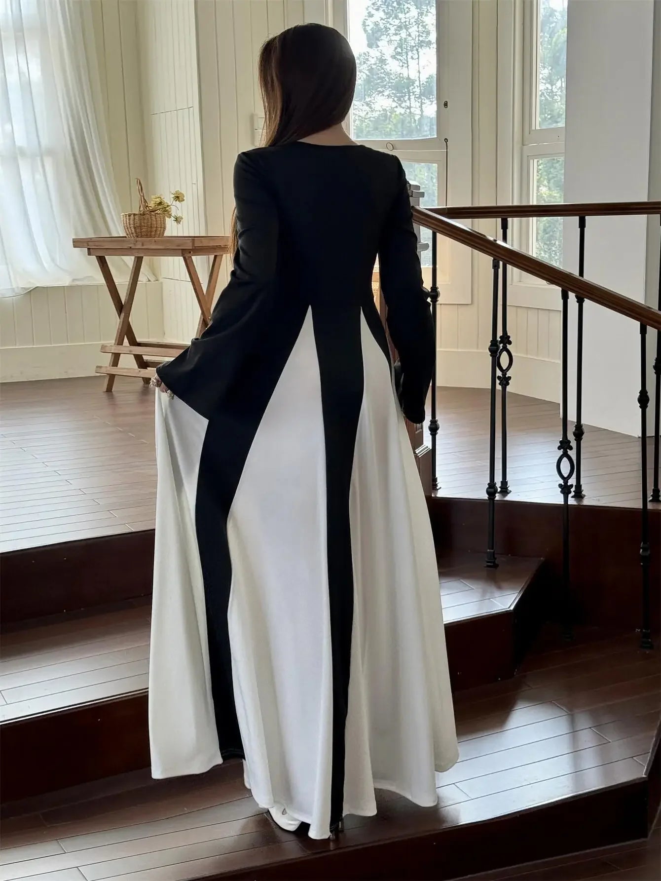 Women's Full Sleeve Maxi Dress Elegant Vintage Evening & Party Kaftan with Hijab Casual Dubai & Turkey Style Solid Pattern
