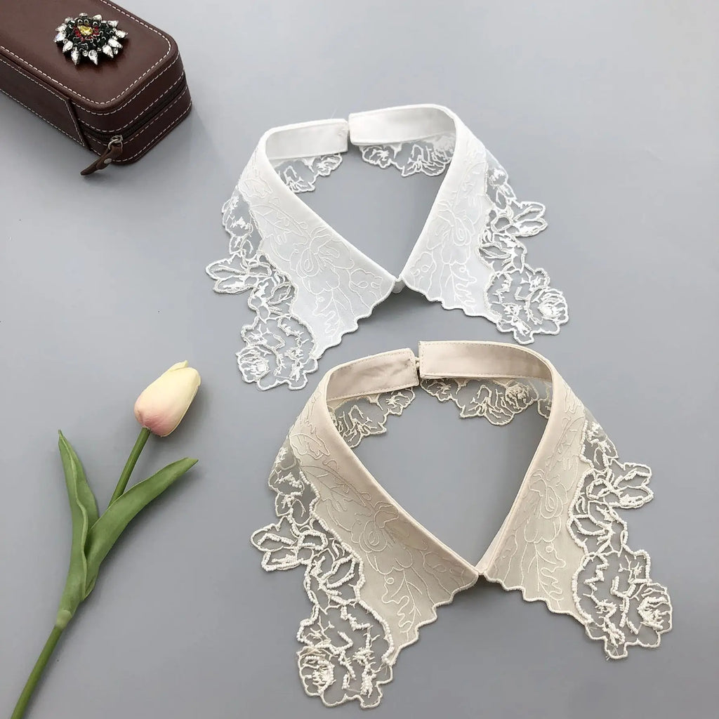 Detachable Lace Embroidered Fake Collar Beaded Floral Choker Neckline Decoration for Women Girls Wedding Accessory