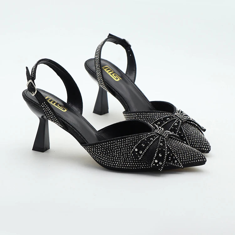 Y 7.5cm Female slippers Shallow New Style Closed Pointed Toe Single Fine Heels Shoes Rhinestone Women's Heeled Sandals