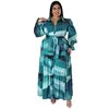 Y218285 High Quality Plus Size Long Dresses Women Casual Long Sleeve Turn-down Colar Printed Maxi Dress Ladies Dress