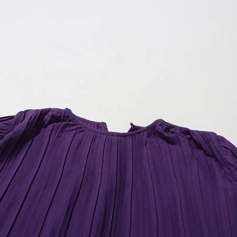OUDINA Fashion Casual Solid Splicing Ruffled Pleats Skirt Set Elegant Women Two Piece Set Simple Women's Sets