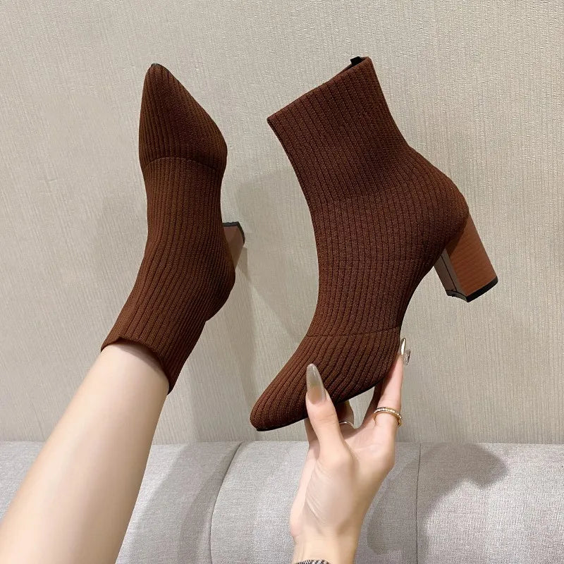 Stretch Faux Suede Pointed Toe Ankle Boots