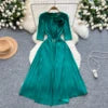 Plus Size Summer Elegant Pleated Midi Dress For Women Empire 3D Lace Vestidos