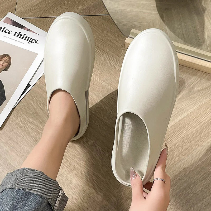 Thick Soled Toe slippers Women's Ins Lightweight Non slip Heightened Chef Shoes Flat Sports Hole Shoes Sandals Women
