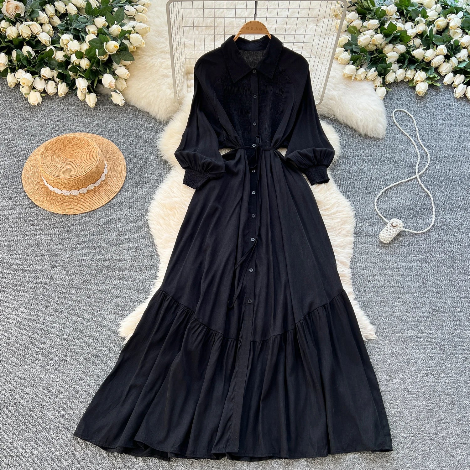 Spring Elegant Tunic Slim Midi Dress For Women Empire Lace Dress