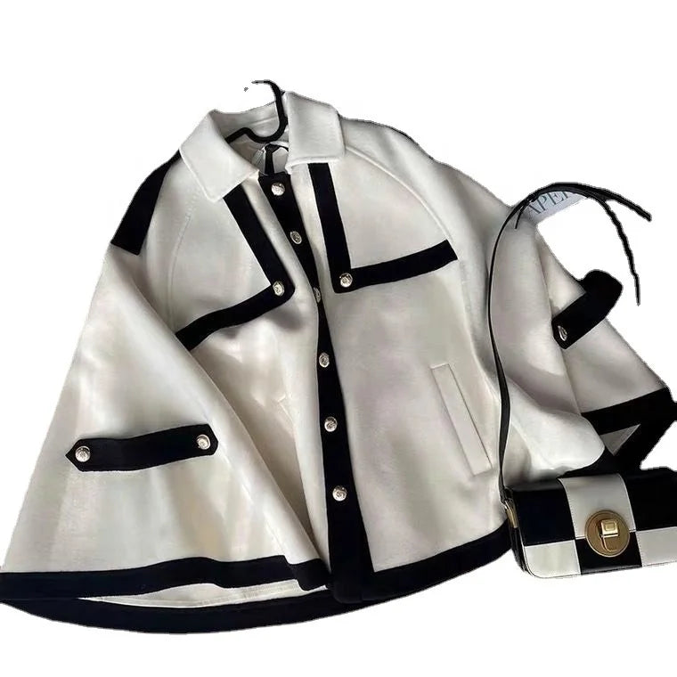 OUDINA Fashion French Elegant Solid Short, Loose Bat Ladies Coat Women Jacket Casual Women Coat