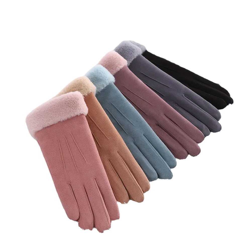 Fashionable Thicken Fleece Gloves Winter Warm Women Gloves