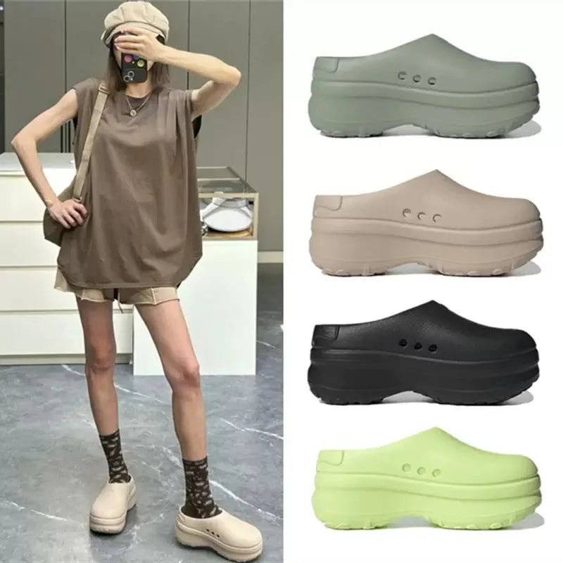 Thick Soled Toe slippers Women's Ins Lightweight Non slip Heightened Chef Shoes Flat Sports Hole Shoes Sandals Women