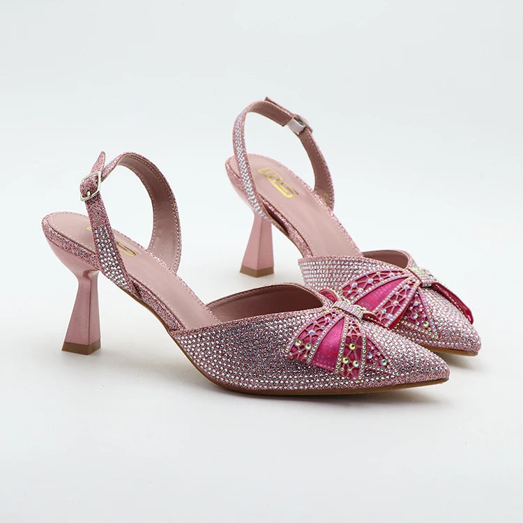 Y 7.5cm Female slippers Shallow New Style Closed Pointed Toe Single Fine Heels Shoes Rhinestone Women's Heeled Sandals