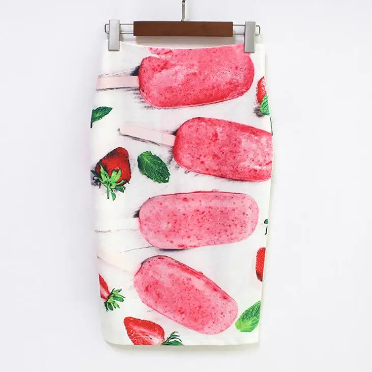 Fashion Midi Skirt For Women Flora Printed High Waist Pencil Skirt Female Causal Flower Bodycon Skirt With Slit