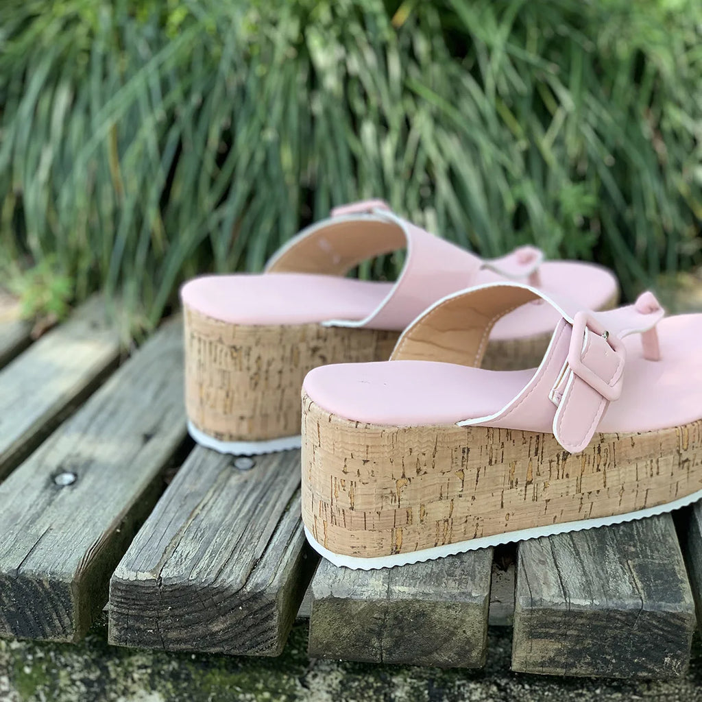 New Arrivals Women's High Heel Sandals Korean Style Flip Flops with Stripe Bottom and Thick Sole Cushioning PVC Eva Material
