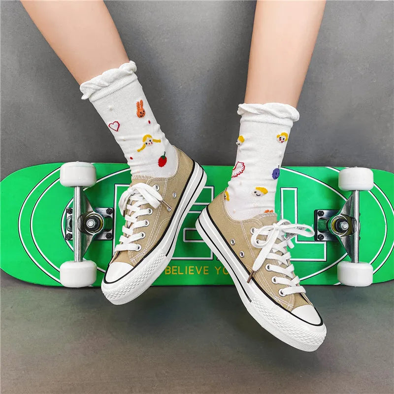 Zapatos De Muje Retro 1970s Korean Street Style Classic and Versatile Platform Shoes, Popular Sneakers Made of Cloth