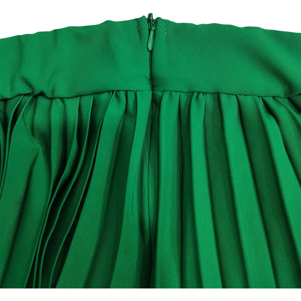 Solid High-Waist Pleated Skirt