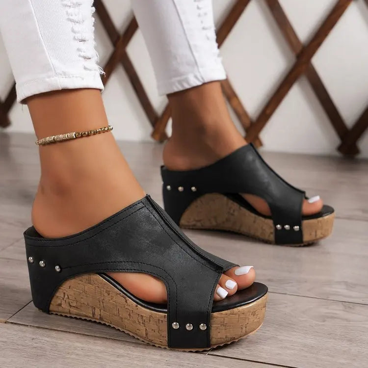 Women's Summer Roman Heeled Sandals Plus Size New Cross-Border Design Independent Station EVA Back Wedge Platform