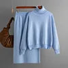Fashion Two Piece Set Autumn and Winter New Knitted Set for Ladies Outer Wear High Collar Sweater Skirt Set Female Wholesale