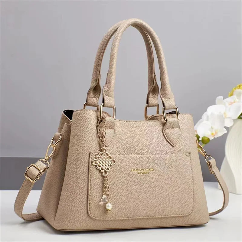 2025 New Designer Women's Preppy Style Tote Purse Ladies' Shoulder Bag Chain Decoration PU  Zipper Closure Portable Handbag
