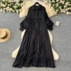 2025 Spring Vintage Slim Midi Dress For Women Lantern Sleeve Empire Shift Lace Dress