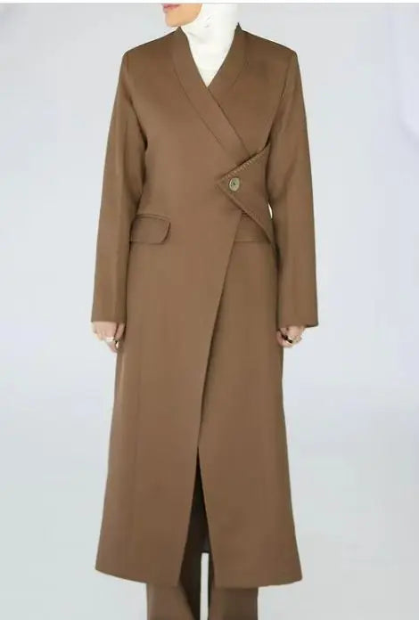 2024 Autumn and Winter New Fashion Process Irregular Structure Long  Trench Coat Women Coat