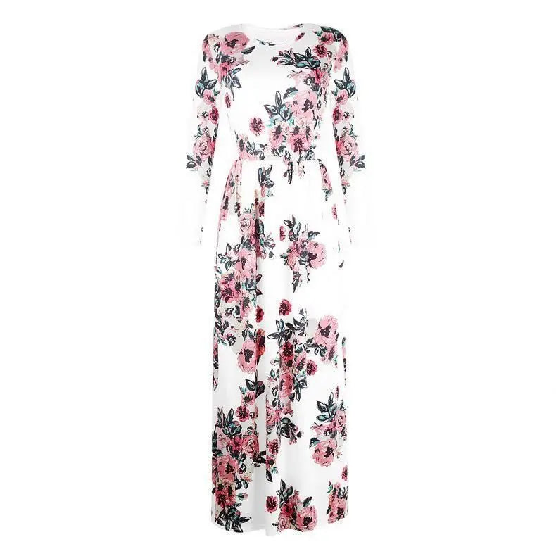 Wholesale Fashion Long Sleeve Women Beach Dress Colorful Stock Floral Long Maxi Women Dress