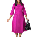 Elegant Pleated Solid Midi Dress