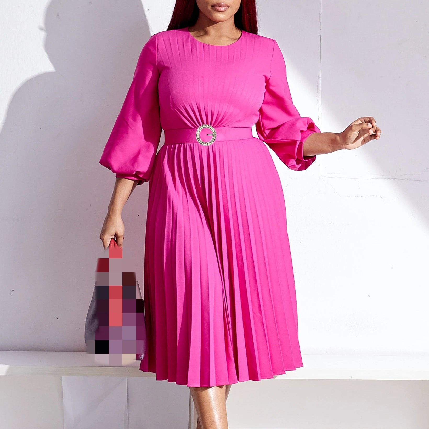 Loose Pleated O-Neck Fall Dress