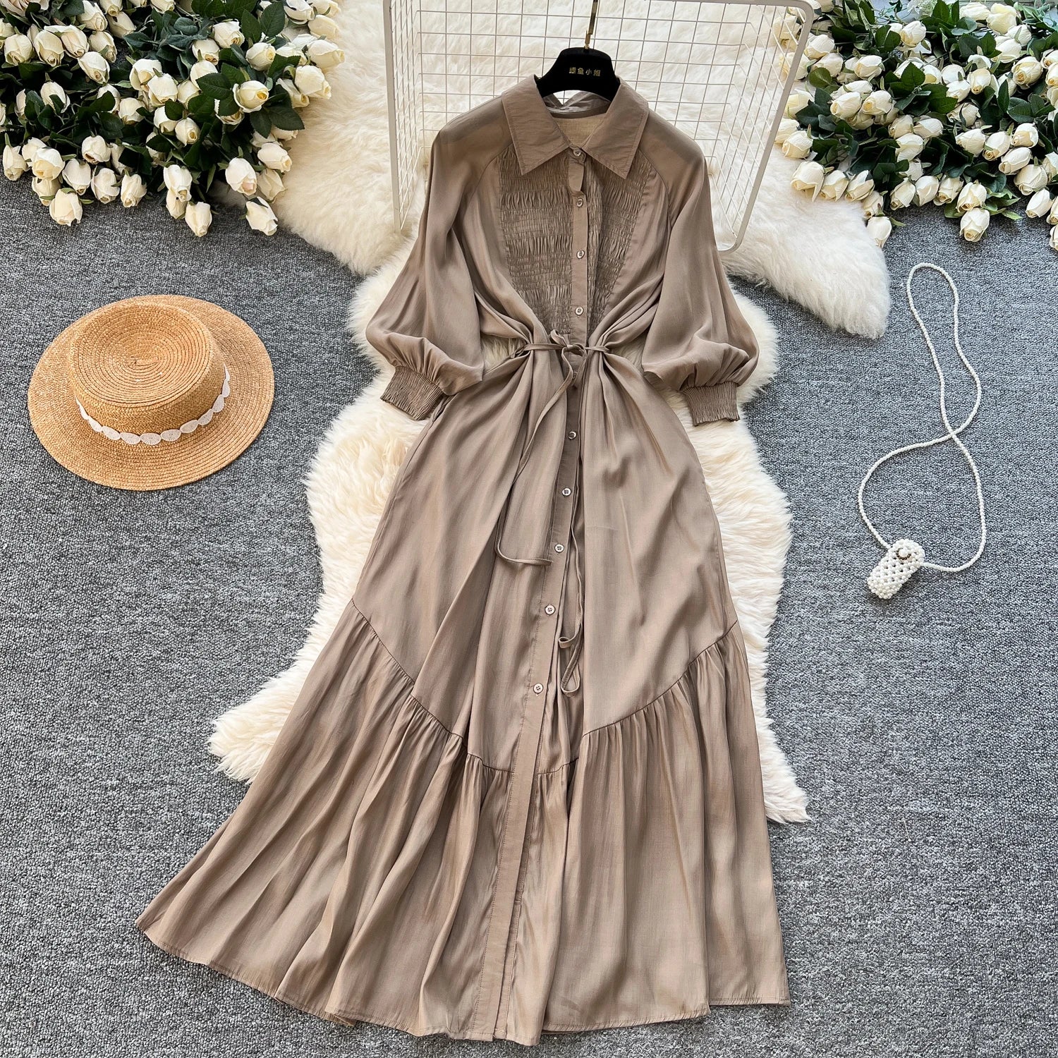 Spring Elegant Tunic Slim Midi Dress For Women Empire Lace Dress