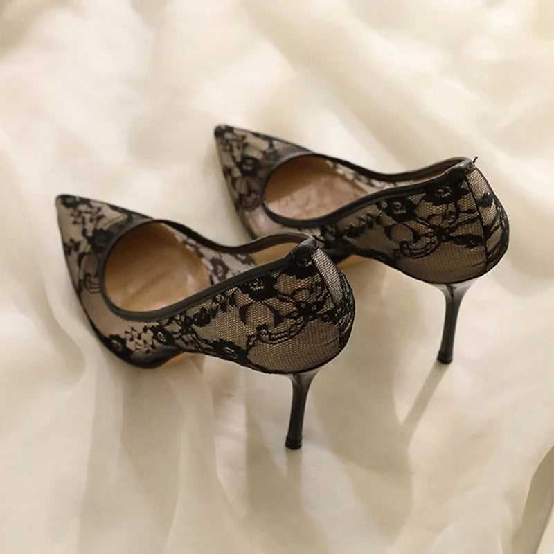 Lace Mesh Pointed Toe Stiletto Heels