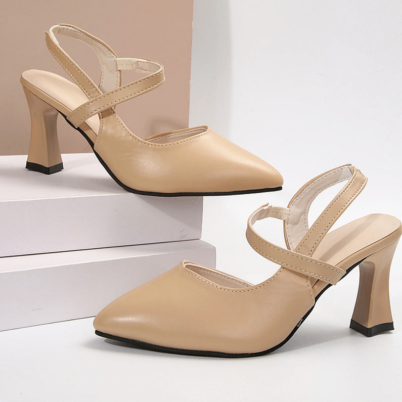 2025 Summer New European and American Foreign Trade Large Size Pointed Toe Fashionable and Comfortable Elastic Slip-On High Heel Toe Sandals Wholesale