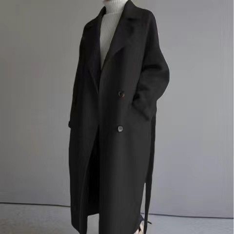 Women's Woolen Coat 2026 Autumn and Winter New Korean Style Long Fashion Loose Over-The-Knee Waist-Cinching Belted Woolen Coat for Women