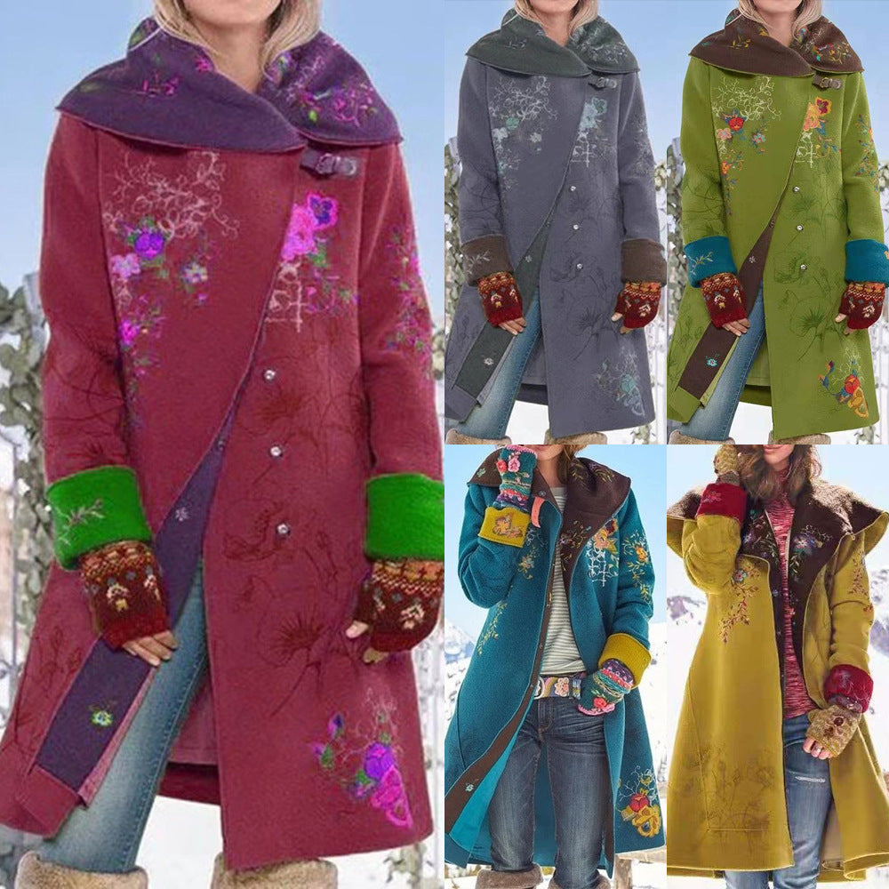 2025 Autumn and Winter New European and American Cross-Border Export Women's Clothing Amazon Mid-Length Printed Top Long-Sleeved Woolen Jacket