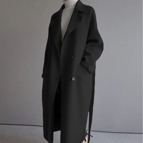 Women's Woolen Coat 2026 Autumn and Winter New Korean Style Long Fashion Loose Over-The-Knee Waist-Cinching Belted Woolen Coat for Women