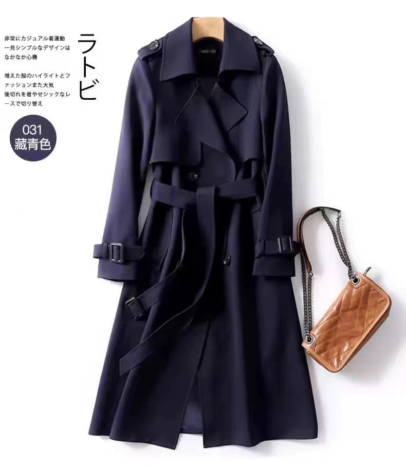 European and American Trenchcoat Women's Mid-length 2024 Autumn and Winter Korean-style British-style Over-the-Knee Coat Autumn and Winter Warm Coat Top