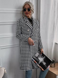 2023 Autumn and Winter Cross-Border Women's Clothing New Amazon European and American Export Fashion Houndstooth Printed Long Woolen Outwear