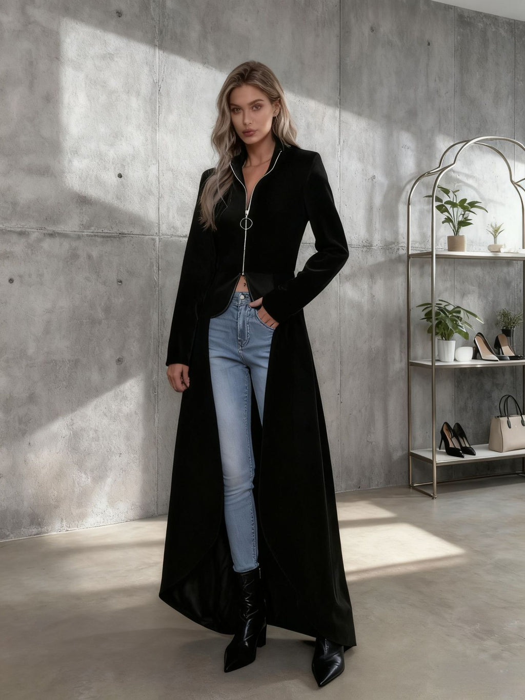 Cross-border Amazon Spring and Autumn Women's Zipper Placket Long Sleeve Front Short Back Long plus size dress