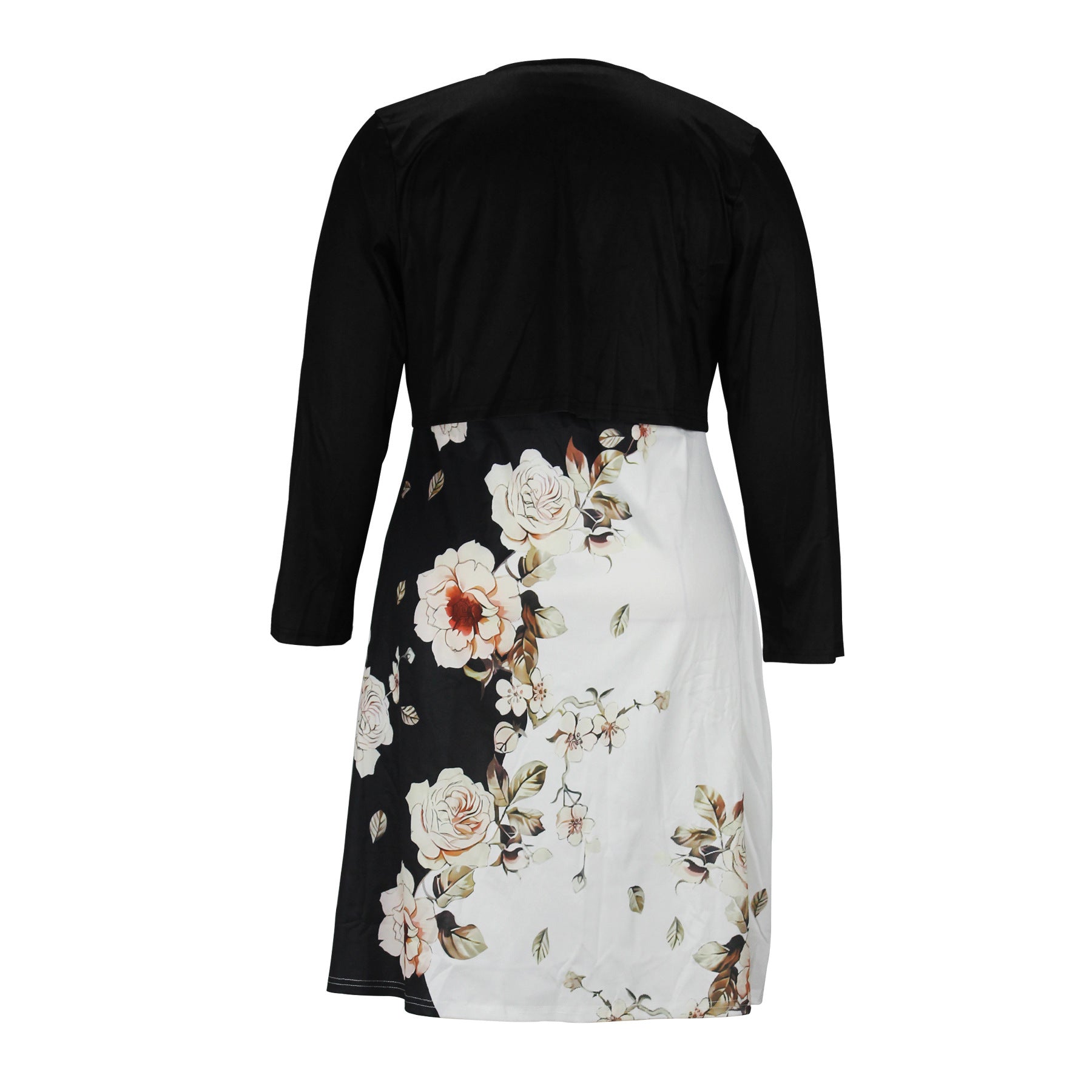 European and American Amazon Autumn and Winter Women's Vest dress Cardigan Two-piece Flower Print Crewneck Mid-length Dress suit