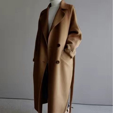 Women's Woolen Coat 2026 Autumn and Winter New Korean Style Long Fashion Loose Over-The-Knee Waist-Cinching Belted Woolen Coat for Women