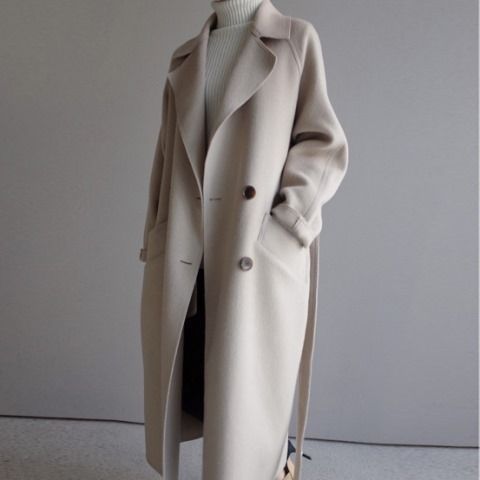 Women's Woolen Coat 2026 Autumn and Winter New Korean Style Long Fashion Loose Over-The-Knee Waist-Cinching Belted Woolen Coat for Women