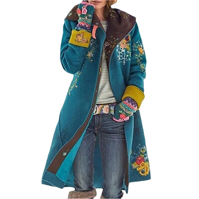 2025 Autumn and Winter New European and American Cross-Border Export Women's Clothing Amazon Mid-Length Printed Top Long-Sleeved Woolen Jacket