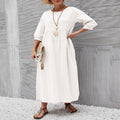 2022 New Women's Casual Solid Color Fashion Lantern Sleeve Loose Cotton and Linen Pocket Dress Ready in Stock