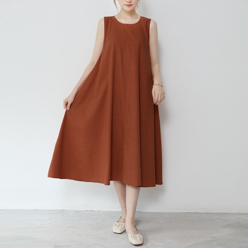 Real shot new in stock 2022 summer new 3 color sleeveless dress women's loose cotton linen dress