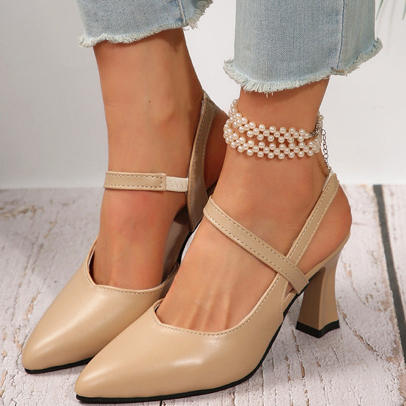 2025 Summer New European and American Foreign Trade Large Size Pointed Toe Fashionable and Comfortable Elastic Slip-On High Heel Toe Sandals Wholesale