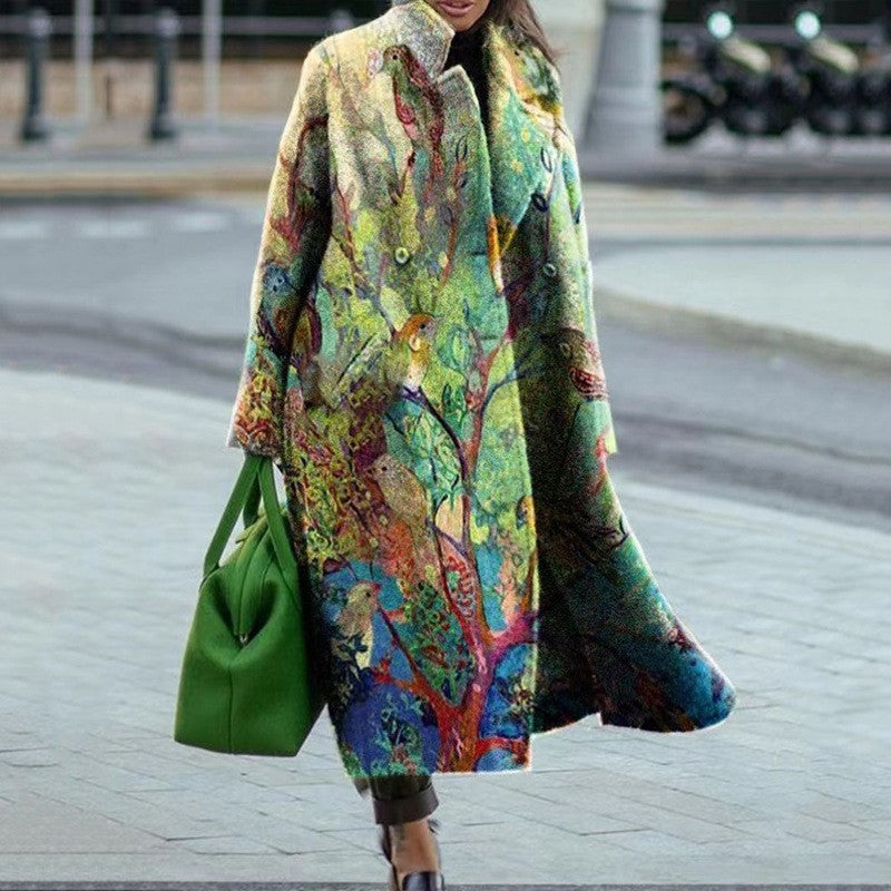 8753 New 2025 European and American Autumn Cross-Border Export Women's Clothing Amazon Long-Sleeved Multi-Color Printed Outwear Lapel Jacket