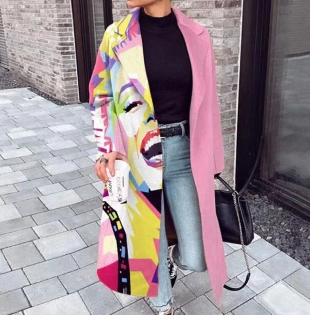 8753 New 2025 European and American Autumn Cross-Border Export Women's Clothing Amazon Long-Sleeved Multi-Color Printed Outwear Lapel Jacket