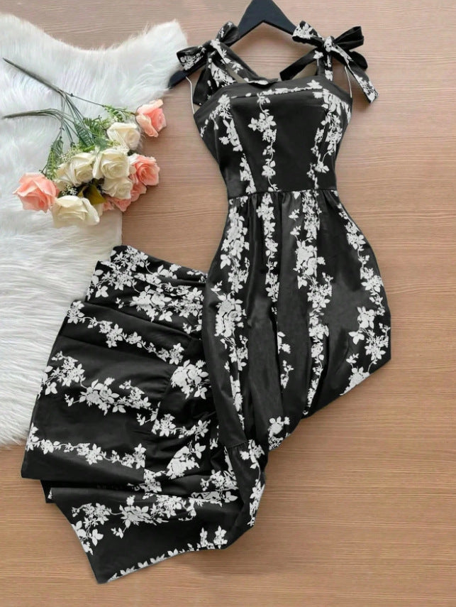 Temu Plus-Size European and American Cross-Border French Retro Summer Fashion Elegant Printed Dress with Waist-Cinching Design in Extra Large Size