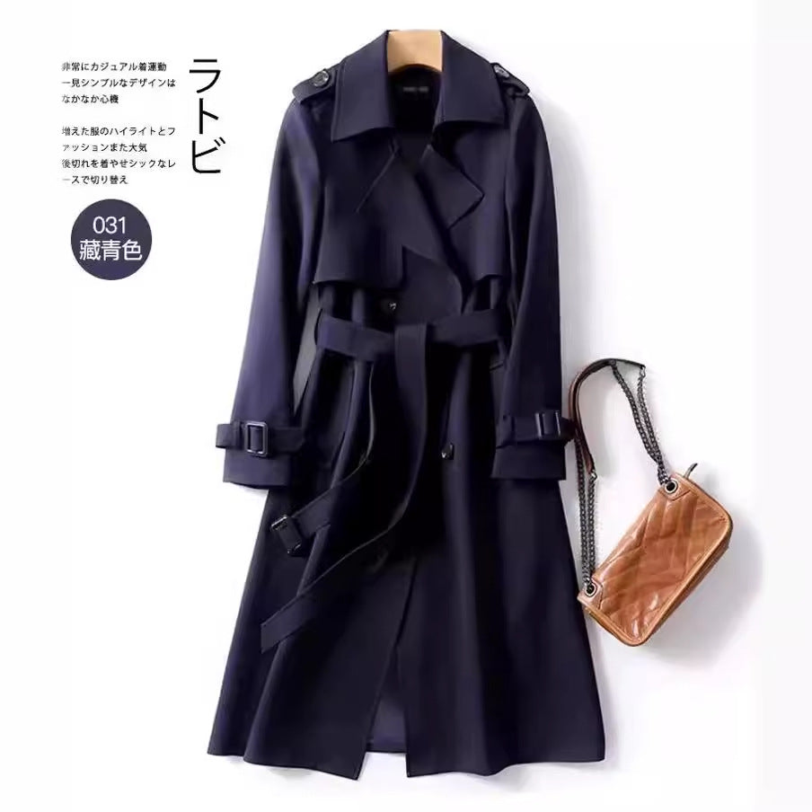 European and American Trenchcoat Women's Mid-length 2024 Autumn and Winter Korean-style British-style Over-the-Knee Coat Autumn and Winter Warm Coat Top