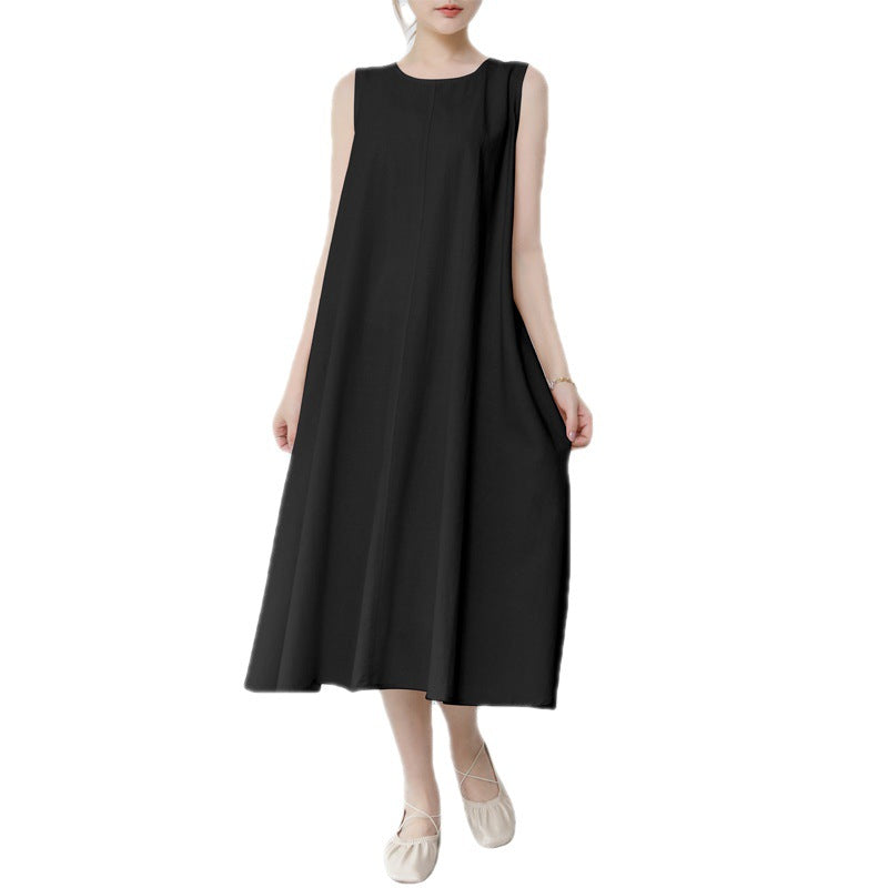 Real shot new in stock 2022 summer new 3 color sleeveless dress women's loose cotton linen dress