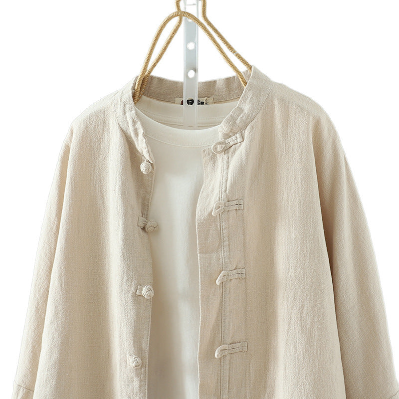 Real pictures 2025 new Chinese style design retro buckle chic cotton and linen tea clothing niche women's national style long sleeve coat