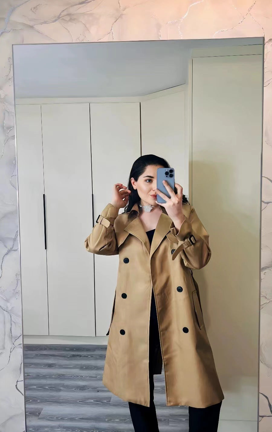 European and American Trenchcoat Women's Mid-length 2024 Autumn and Winter Korean-style British-style Over-the-Knee Coat Autumn and Winter Warm Coat Top